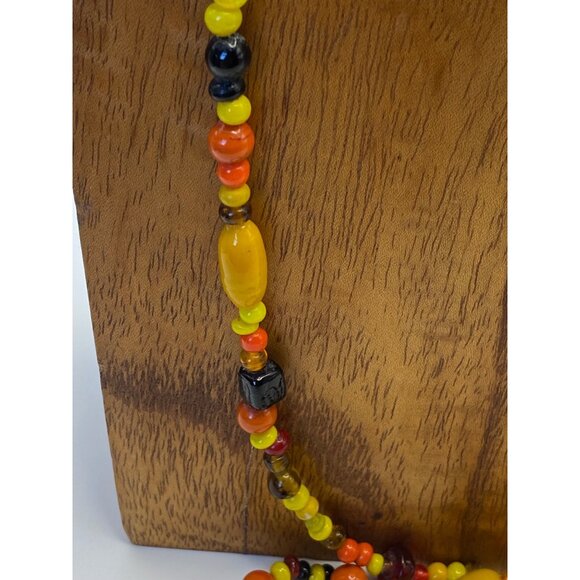 Mid Century Modern 36" Glass Bead Necklace With Vibrant Yellow Orange Red & Blac - Picture 4 of 8
